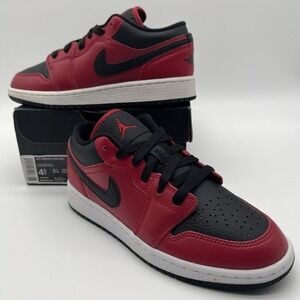 Nike Air Jordan 1 Low Reverse Bred Gym Red Pebbled Grade School Youth 553560 605